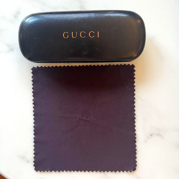 GUCCI Black Leather Suede Interior Hard Clamshell Sunglasses Eyeglasses Case - Picture 1 of 12